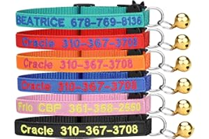 Personalized Cat Collar, Custom Embroidered Cat Collars with with Name and Phone Number, Nylon ID Collar for Cat or Kitten wi