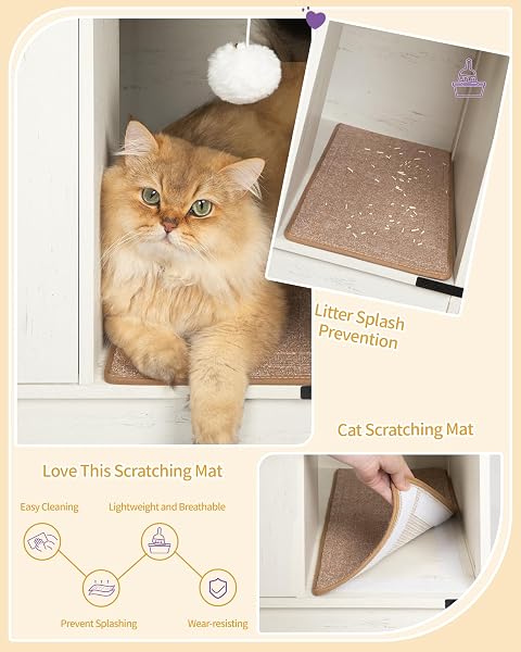 HZUANERI CAT LITTER BOX ENCLOSURE, HIDDEN LITTER BOX CABINET FURNITURE WITH BELL, INDOOR CATS HOUSE, FARMHOUSE STYLE, 31.5 X 19.7 X 20.9INCHES, FOR HALLWAY, BEDROOM, WHITE CB82414B