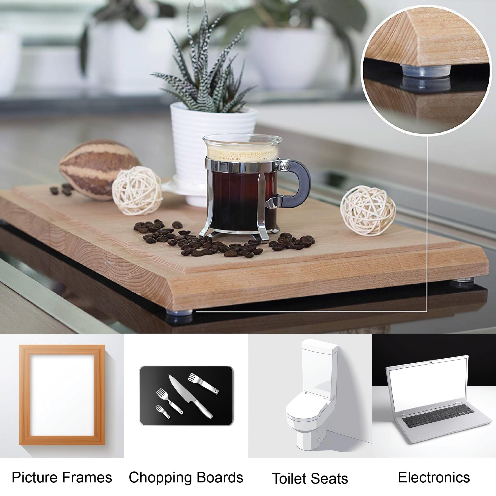 Pack of 100 Cabinet Door Bumpers - 1/2” Diameter Clear Adhesive Pads for Drawers, Glass Tops, Cutting Boards, Picture Frames, Small Furniture
