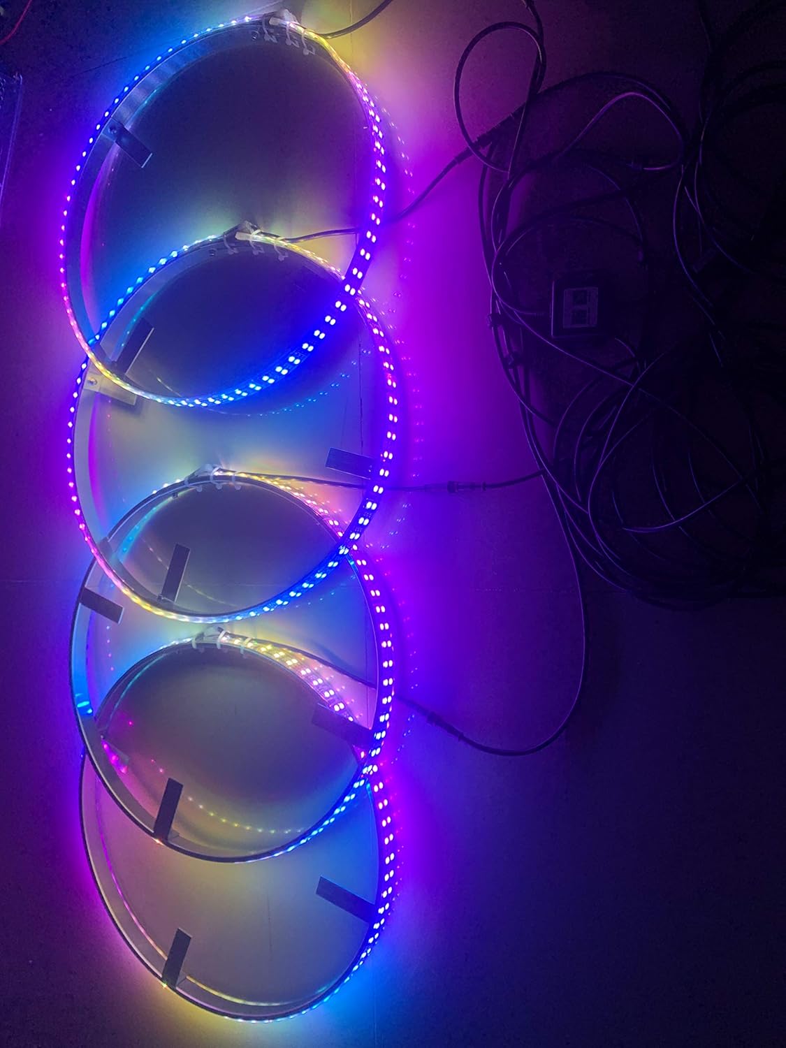 Sando Tech Dream Chasing Color Flow 15.5‘’ IP68 Waterproof Double Row Dual Raw 300Leds Brightest Strobe Led Wheel Ring Lights Rim Lights Car Tire Lights Blue-Tooth APP Control Multi-Colors - 4 Lights: Automotive