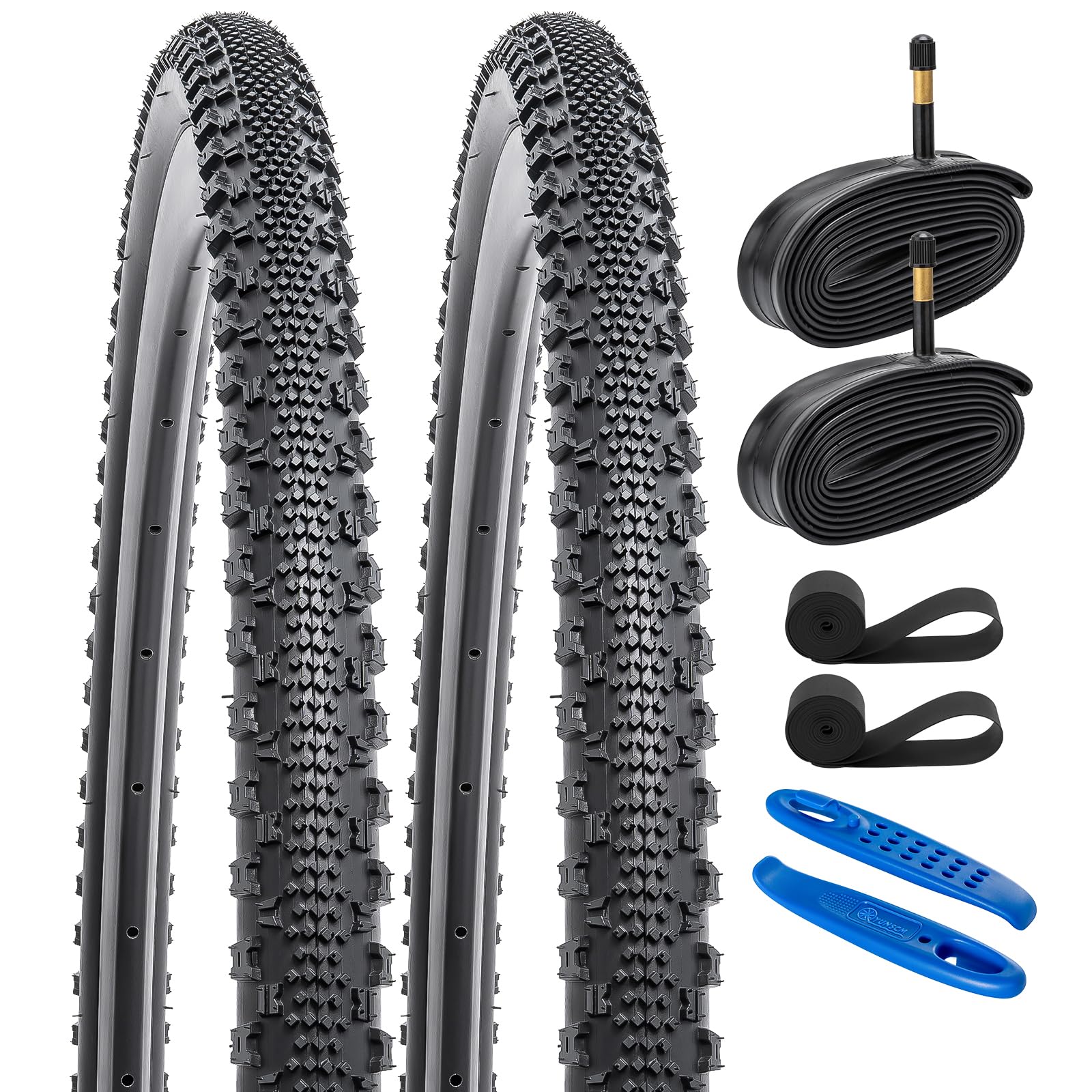 Photo 1 of 2-PCS 700C Tires 700x38C/40-622 and 700C Heavy Duty Bike Tubes Schrader Valve Compatible with Gravel Bike 700x36C 700x37C 700 x 38C 700x40C Bike Bicycle Tires and Tubes (Y-1005)