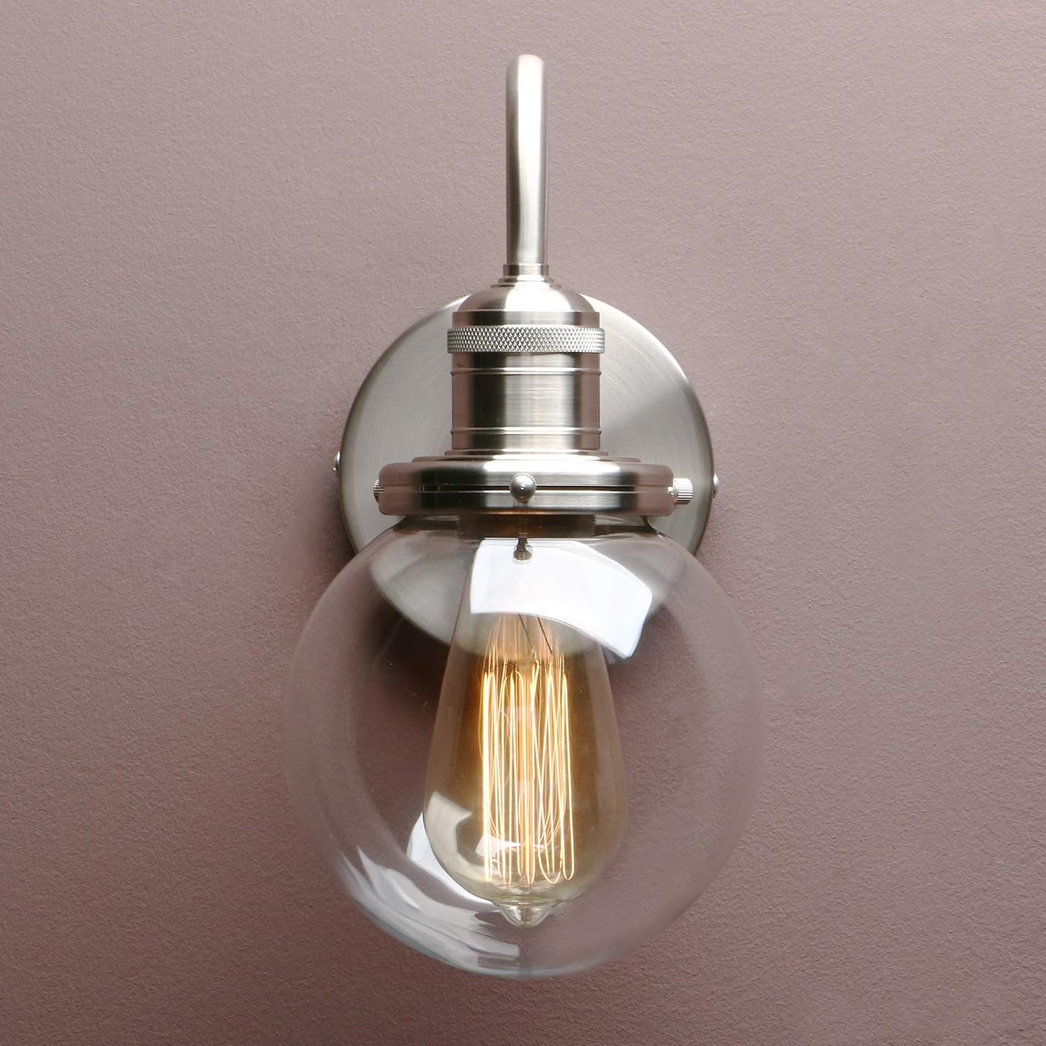 Yosoan Lighting Modern Vintage Industrial Globe Sconce Wall Light Fitting with 5.9” Clear Glass Lampshade - Image 5