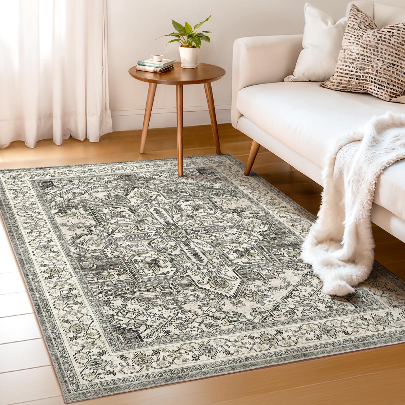 Photo 1 of WITSHOCK Living Room Area Rugs 3x5: Washable Rug Boho Soft Non-Slip Low Pile Stain Resistant Foldable Carpet for Bedroom Playroom Dining Room Office Kitchen Farmhouse Home Decor Rug-Brown/Lvory