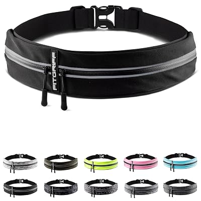 Fitgriff® Running Belt for Men & Women - Secure Jogging Pouch for Phone, Keys & Essentials - For All Cell Phones (Black, 24.5" - 35.5" Waist Size)