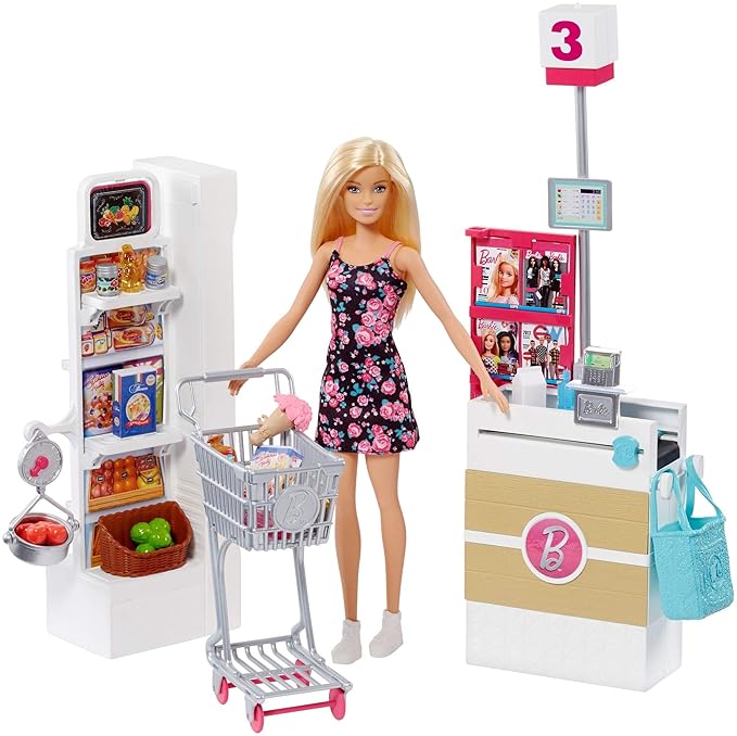 Barbie FRP01 Supermarché Supermarkt und Puppe, Mehrfarbig