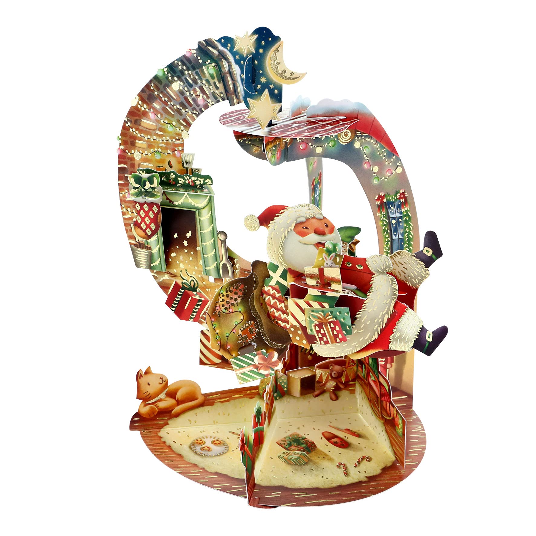 SANTORO Pendulum, Christmas 3D Pop Up Greeting Card - Hurry Down The Chimney - For Kids, Family, Christmas, Festive