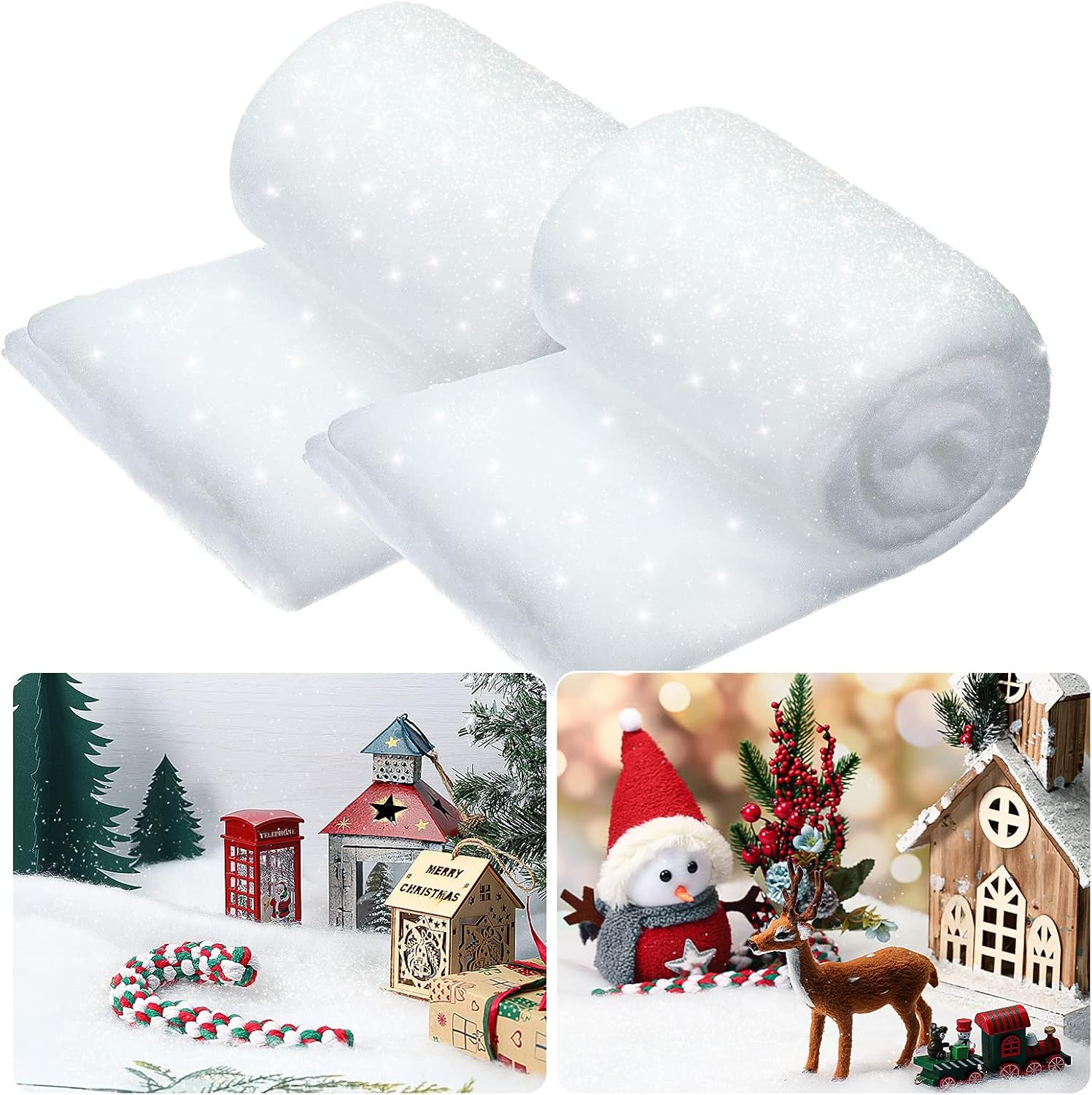 Artificial Snow - Skylety Christmas Snow Blanket Set Glittered Artificial Snow Blanket Fake Indoor Snow Blanket Winter Wonderland Faux Snow Blanket for Christmas Backdrop Party Decor (2 Sets,1.3 x 9.8 feet)