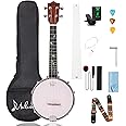 Mulucky 4-String Banjo Ukulele | 23" Sapele Wood with Remo Head & Nylon Strings | Dark Brown Travel Kit (Bag, Tuner, Picks) - MBU-806