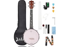 Mulucky 4-String Banjo Ukulele | 23" Sapele Wood with Remo Head & Nylon Strings | Dark Brown Travel Kit (Bag, Tuner, Picks) - MBU-806