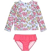 RuffleButts Baby/Toddler Girls Princess Seam Ruffle Rash Guard 2-Piece UPF50+ Sun Protected Swimsuit