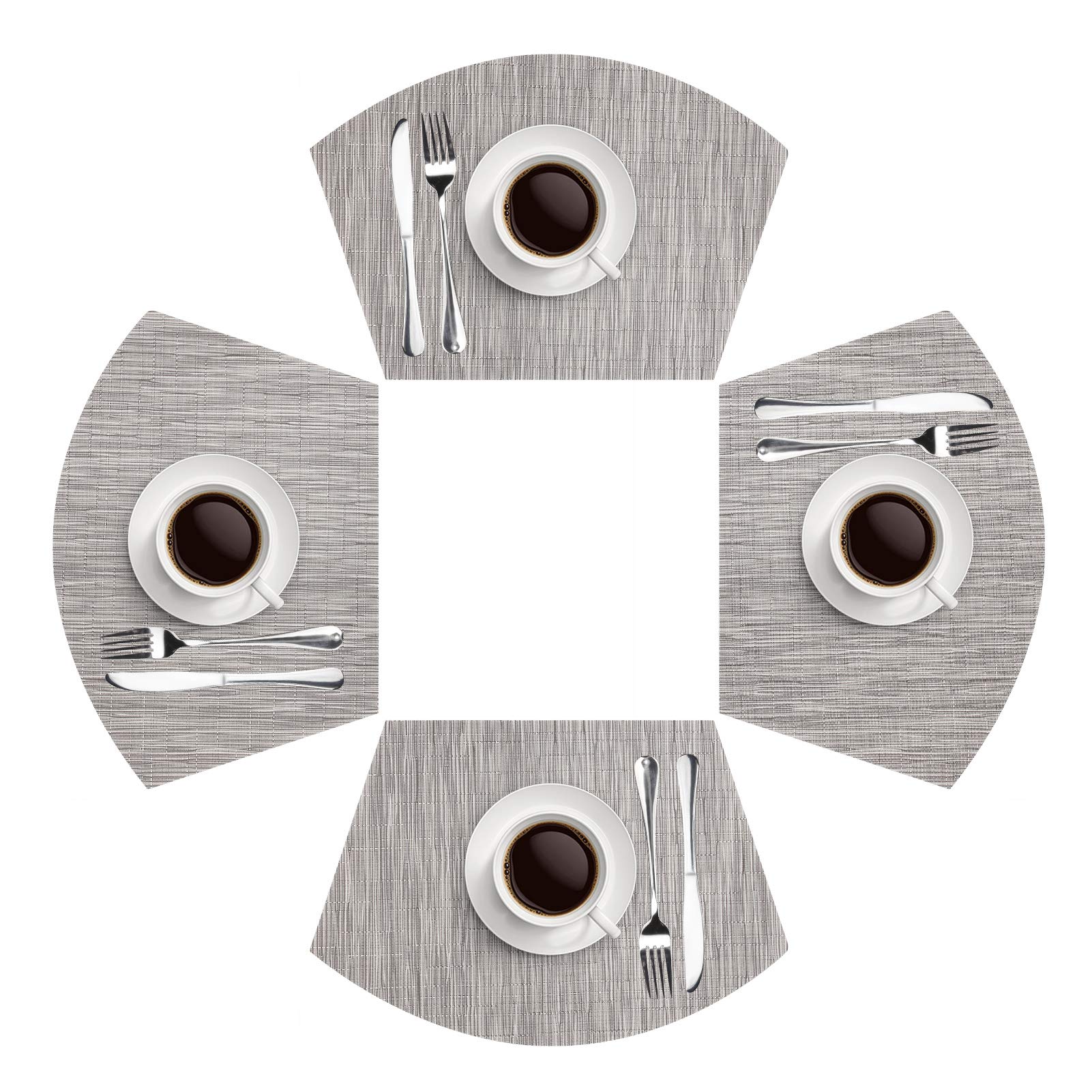MI CASA Wedge Placemats Set of 4 for Round Tables PVC Place Mats Non-Slip Heat Resistant and Washable Table Mats for Kitchen and Dining Room, Grey