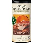 The Republic of Tea Organic Turmeric Cinnamon Herbal Tea, 36 Count | Caffeine Free. Suitable for day or evening sipping. Earthy with notes of warm cinnamon spice. USDA Organic and Gluten Free.