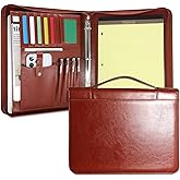 FORTAVEM Faux Leather Portfolio with Handle – 3-Ring Padfolio Organizer for 13.9" Laptop/Tablet, A4 Legal Pad Holder, Multi-Pocket Business Folder for Work, Office & Meetings & Daily Commute (Brown)