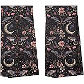 Gothic Moth Butterfly Kitchen Bathroom Towels Set of 2, Dark Academia Witchy Moon Celestial Towel, Gothic Witchy Home Room Decor Aesthetic, Dark Cottagecore Decor，16x24