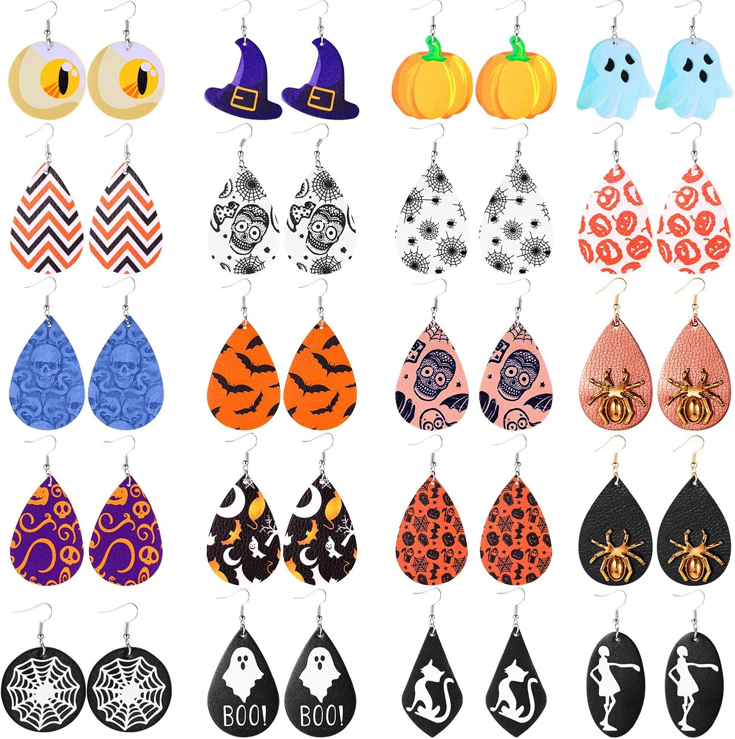 20 Pairs Halloween Earrings for Women Ladies Teardrop Faux