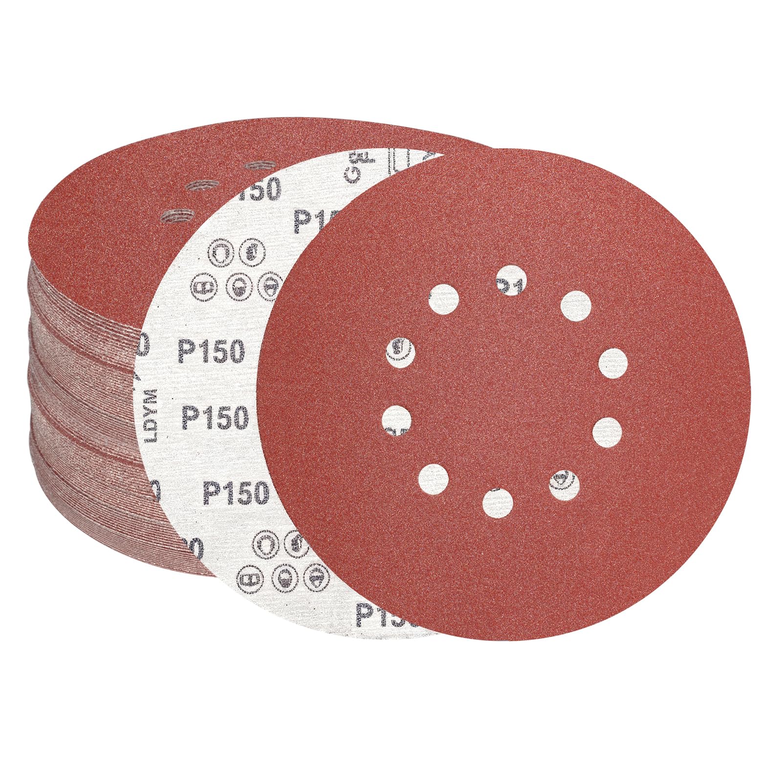 FEIHU 225mm Sanding Disc 150 Grit 10 Holes. Hook and Loop Discs, 9 inch Sanding Pads for Drywall Sander Long Neck Sander （15 PCS）