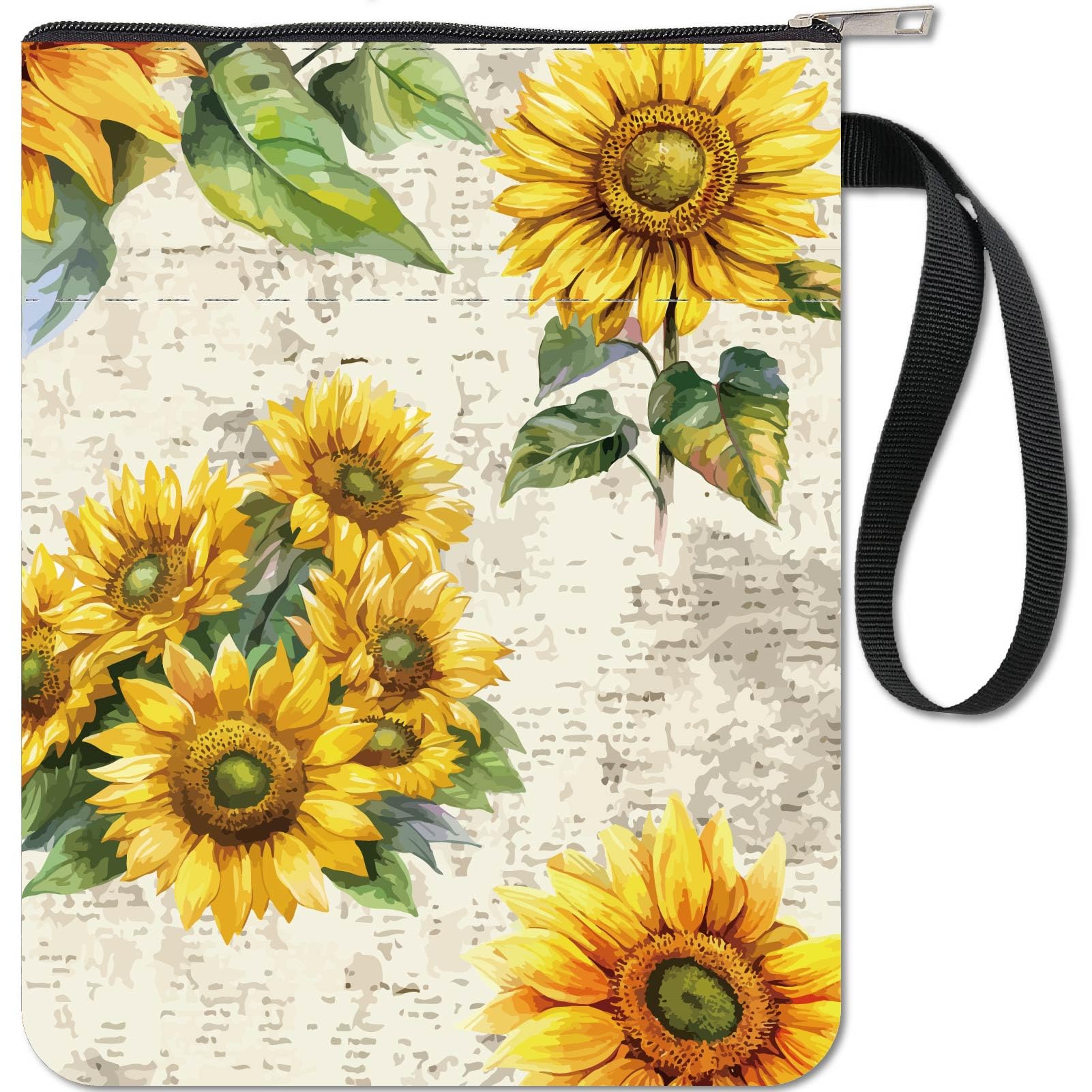 CRASPIRE Sunflower with Leaf Book Sleeve with Zipper Book Lovers Gifts Hardcover Paperbacks Waterproof Pouch Bag Protector Front Pocket Case Cover for Women Friends Readers Librarian Bibliophile