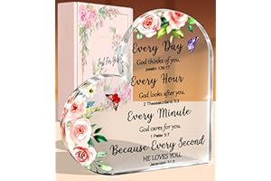 Petitian Christian Choice for Women Faith, Religious Spiritual Inspirational Bible Verse Choice for Women Friends, Clear Acrylic Heart Paperweight Keepsake Secret Sister Choice for Women Christian