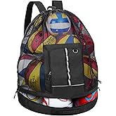 GOBUROS Extra Large Mesh Soccer Ball Bag, Basketball Backpack with Shoulder Straps and Front Pocket for Basketball, Soccer, Football, Volleyball, Rugby and Beach Sports