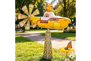 Submarine Wind Spinner, Yellow Submarine Wind Spinner, Motion Art Wind Sculpture with Rotating Blades, for Patio, Backyard, L
