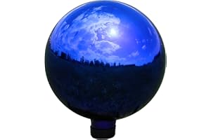 Sunnydaze 10-Inch Gazing Ball for Garden - Glass Gazing Globe with Mirrored Stainless Steel Finish - Blue