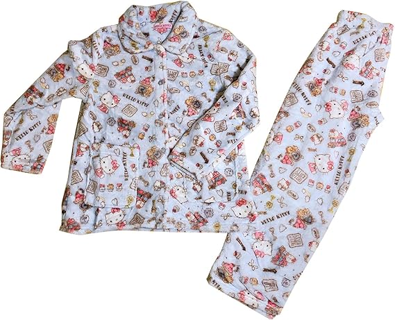 Amazon ハローキティパジャマ 冬あったかいパジャマ サンリオ レディースもこもこパジャマ フリースパジャマ ハローキティブルー パジャマ ルームウェアセット 通販