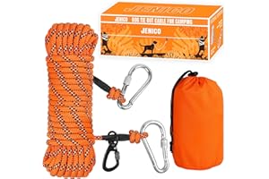JENICO Dog Tie Out Cable for Camping - 50ft/70ft/100ft Portable Reflective Overhead Trolley System for Dogs up to 300lbs - Dog Lead for Yard Camping | Parks | Outdoor Events