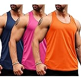 LecGee Men's 3 Pack Gym Workout Tank top Dry Fit Y-Back Muscle T-Shirts Sleeveless Mesh Bodybuilding Fitness Stringer