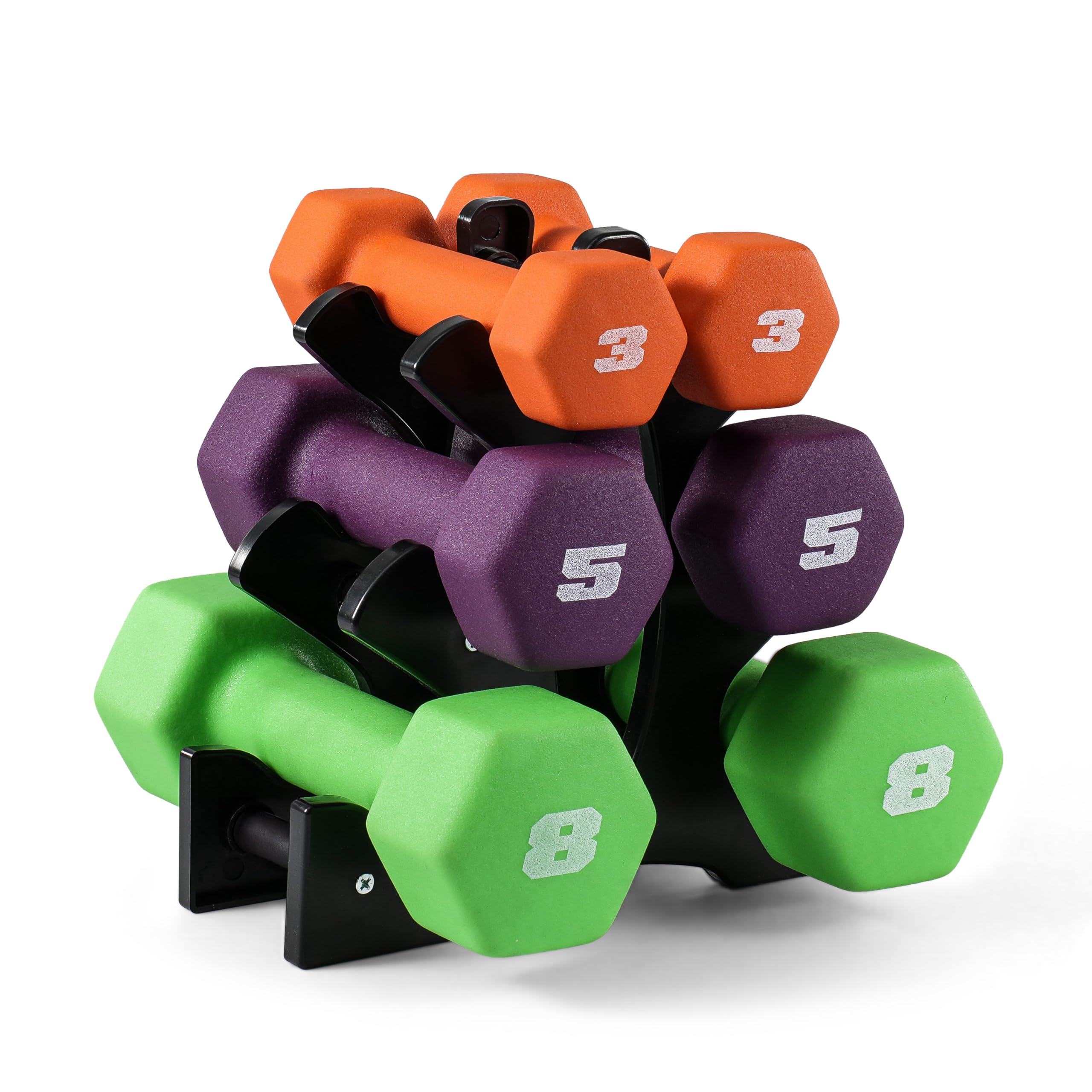 CAP 32 LB Set of Neoprene Dumbbells with Rack | 3, 5, 8 LB pairs Image