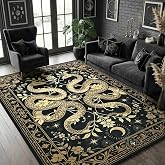 YJ.GWL 6x9 Washable Snake Rug for Living Room, Gothic Large Carpet Black | Forest Floral Goth Room Decor, Soft Non Slip Low-Pile, Sun and Moon Celestial Witchy Weird Area Rug for Bedroom