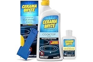 Cerama Bryte Best Value Kit: Ceramic Cooktop Cleaner 28oz, Scraper, 10 Pads, Burnt-on Grease Remover 2oz, 4 Piece Set