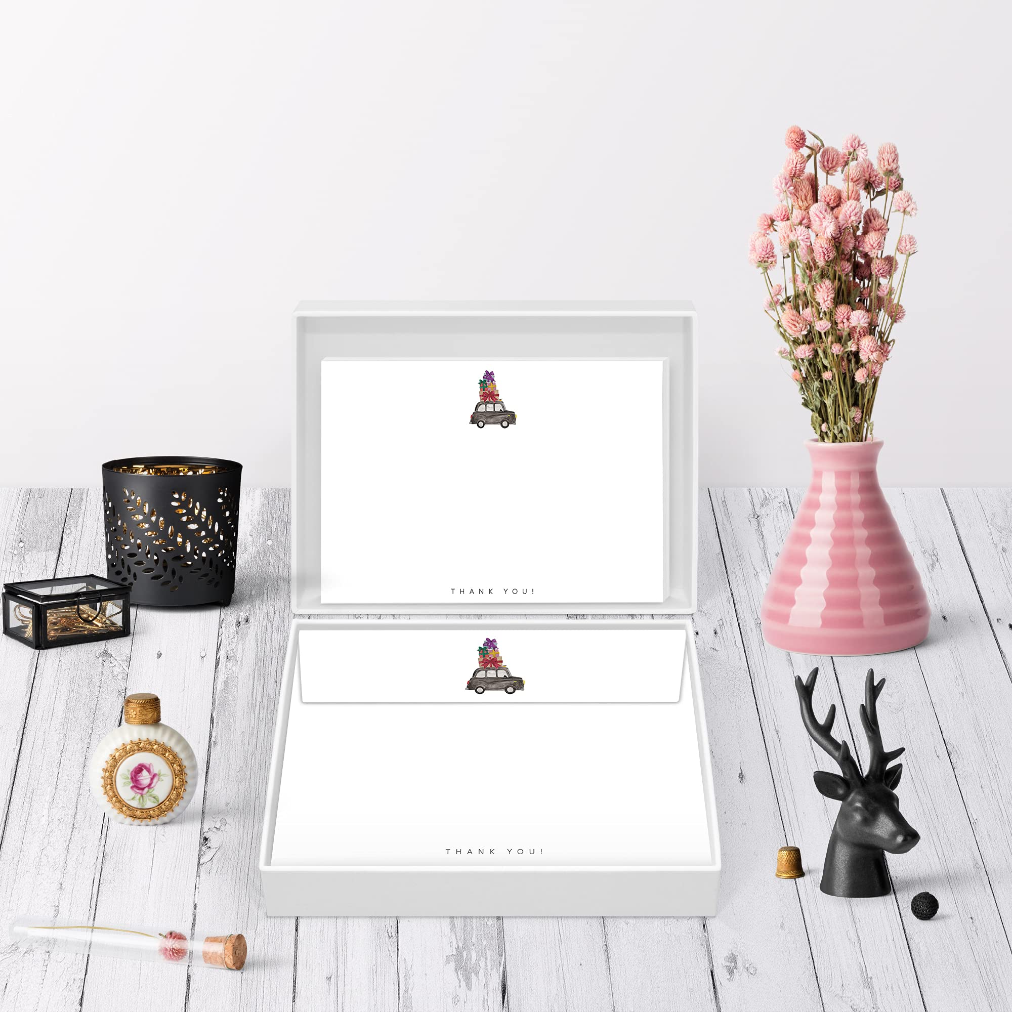 Me Loovely London Taxi Thank You Flat Notecard With Envelopes All Occasion Blank Greeting Cards Luxury Stationery Set for Writing & Christmas Gifts (A6 Size, Pack Of 20)