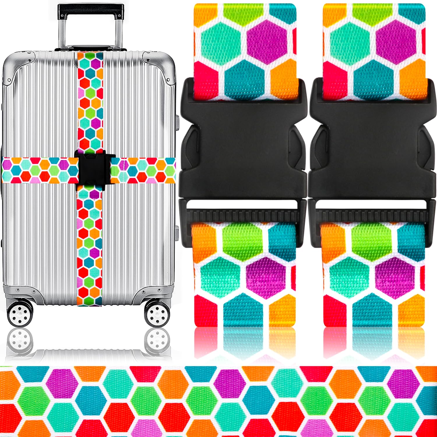 Adjustable Travel Luggage Strap Suitcase Belt Travel Bag Accessories 1.96 in W x 6.23 ft L (2 Pack-Honeycomb)