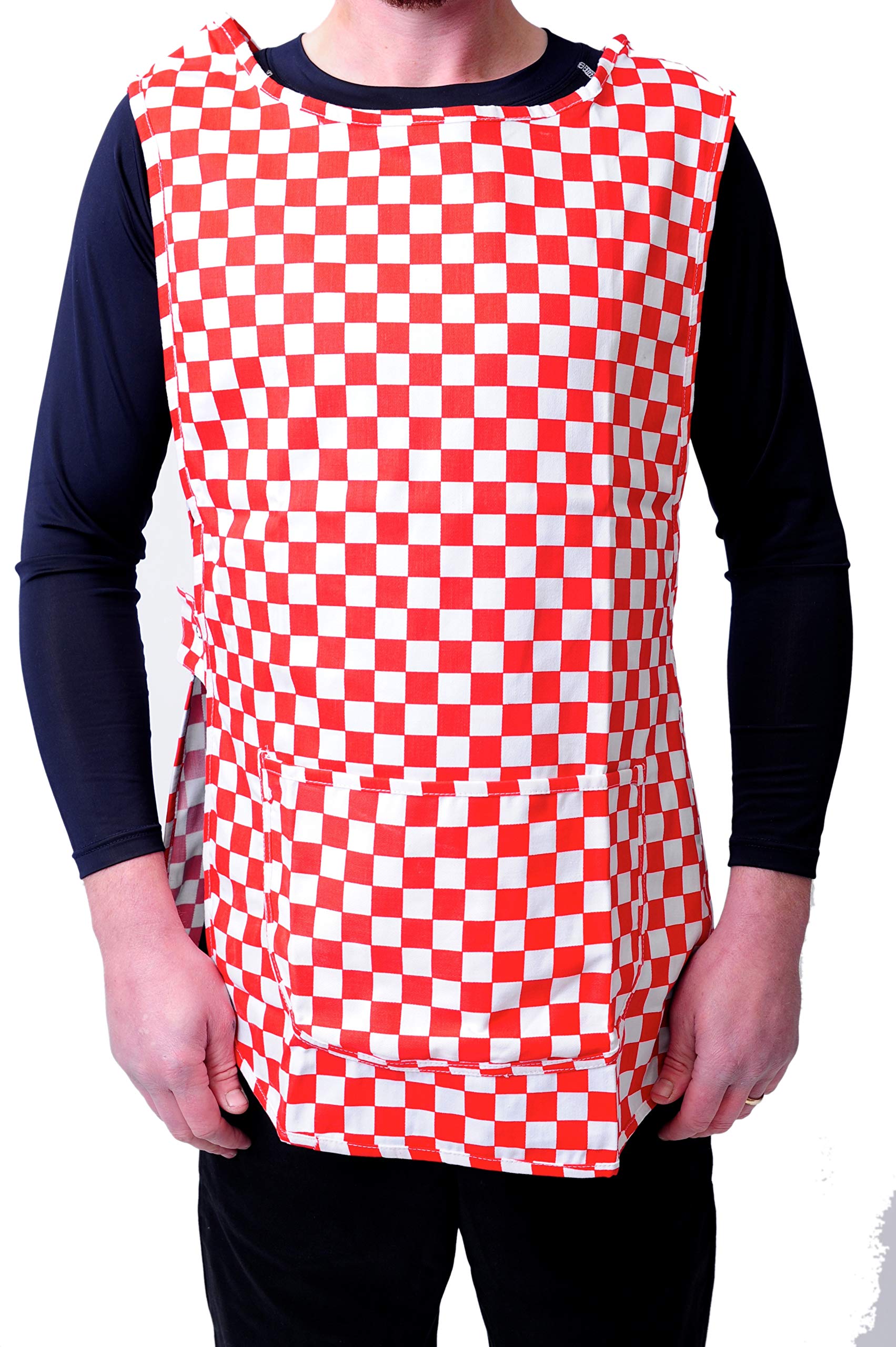 Black Pepper Unisex Check Tabbard Apron for Waiters, Catering, Laundry, Cleaners, Red/White, L/XL