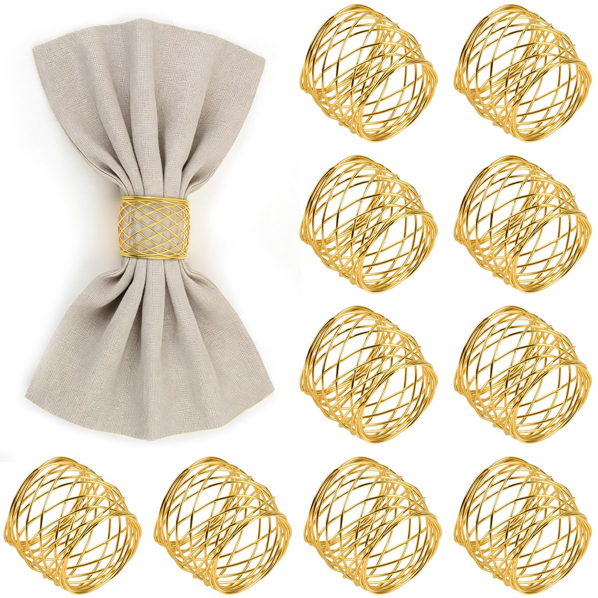 12PCS Gold Napkin Rings Metal Napkin Buckle Holder Set 42 * 52 mm Dinner Table Decor for christmas Wedding FOROREH Art Serviette Napkin Ring