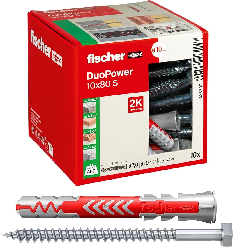 fischer DuoPower 10 x 80 S Concrete Plug with Safety Screw 10 pcs