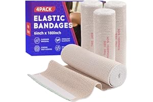 Pamiou Elastic Bandage Wrap 6” Wide 4 Pack, High-Performance, Compression, Strong Self-Closing, Reusable, Excellent Elasticity for Legs, Ankle, Knee, Tummy, Body, Wrist