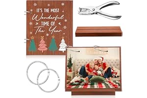 Thyle Christmas Card Keeper Set Christmas Card Photo Album Wooden Xmas Greeting Holder Organizer with Stand Hole Punch Binder Postcards Storage Keepsake Book for Holiday Gift(Xmas Tree)