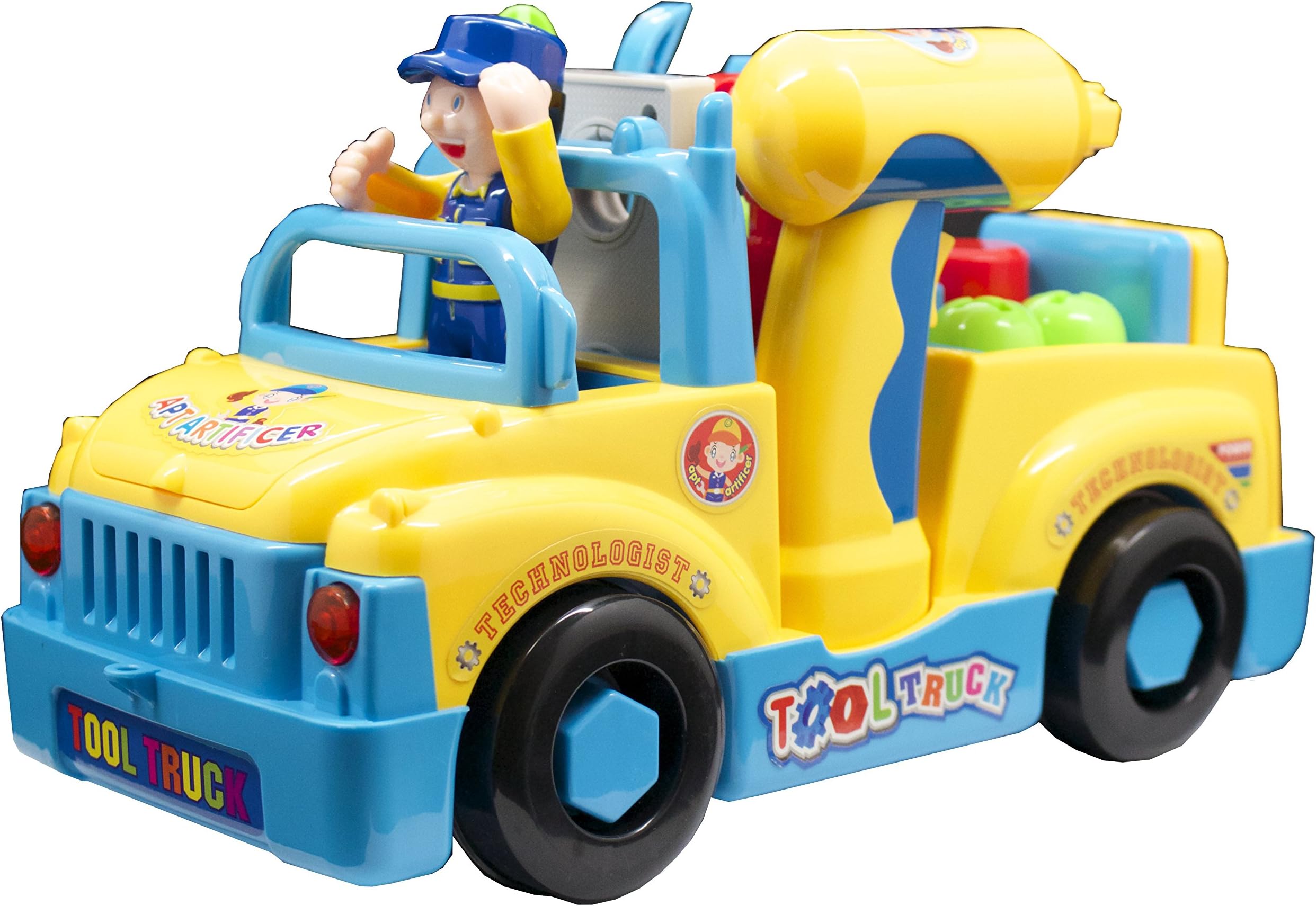 TECHEGE Take Apart Truck Toys with Power Tools for Preschool Kids Equipped with Play Tools Such As Electric Drill and Various Tools, Lights and Music, Bump and Go! …