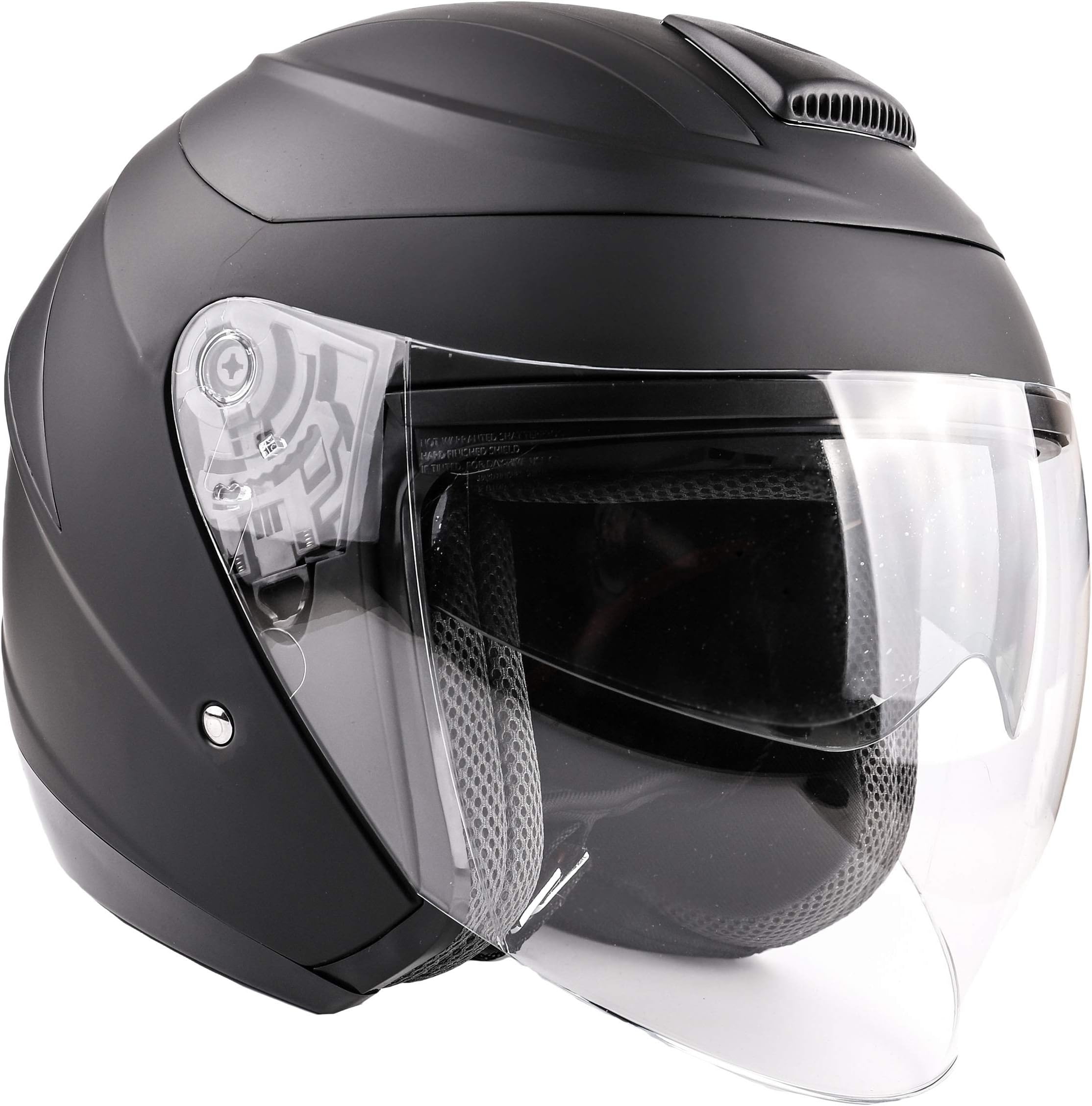 Typhoon 3/4 Helmet With Face Shield & Retractable Sun Visor DOT Motorcycle Scooter Moped Cruiser Youth Women Adult - Matte Black - Medium