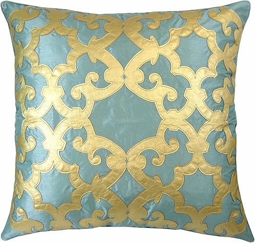 Amazon Com Edie 24x24 Applique Decorative Pillow Large Aqua
