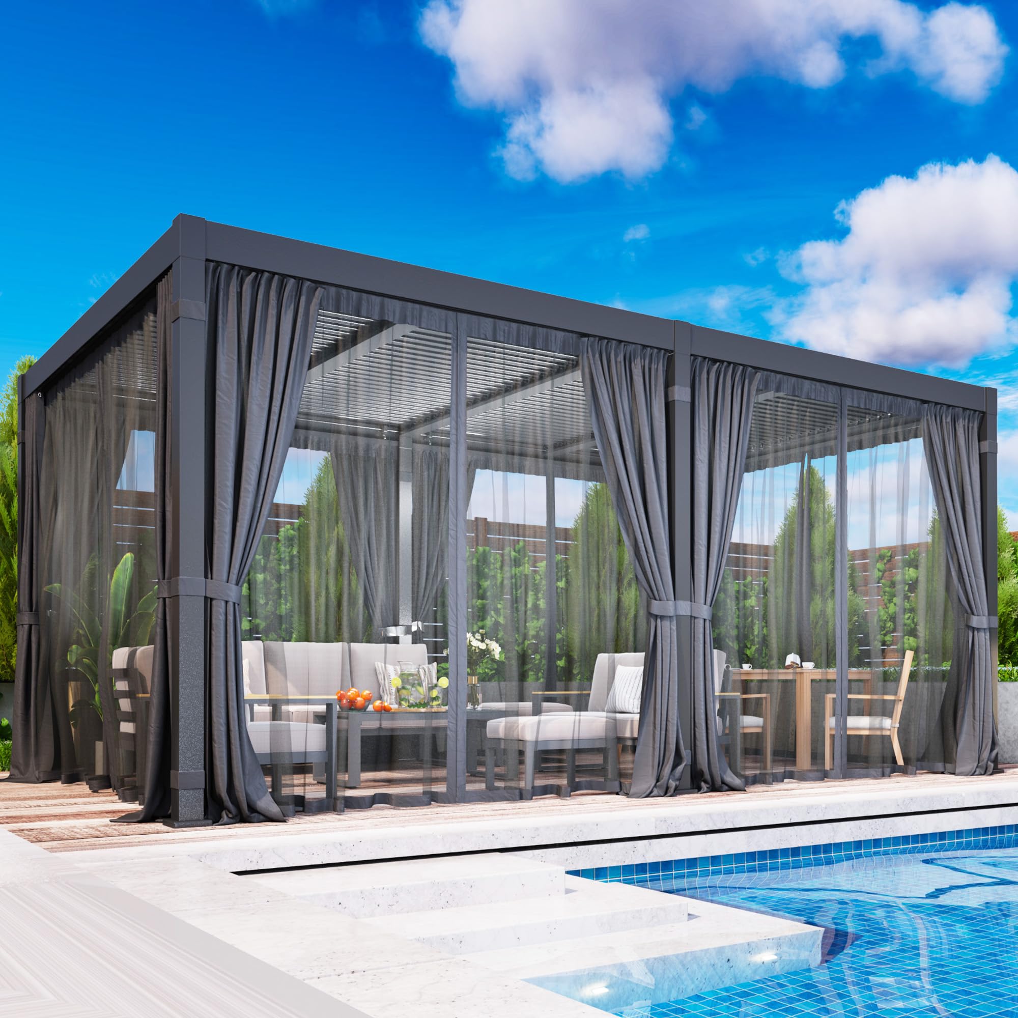 Photo 1 of **INCOMPLETE* BOX 8 OF 8 ONLY** 12' x 20' Louvered Pergola, Outdoor Pergola with Curtains & Netting, Metal Patio Pergola with Adjustable Louvers Roof and Gutter System, Metal Hardtop Gazebo for Patio, Deck, Garden, Yard, Dark Gray