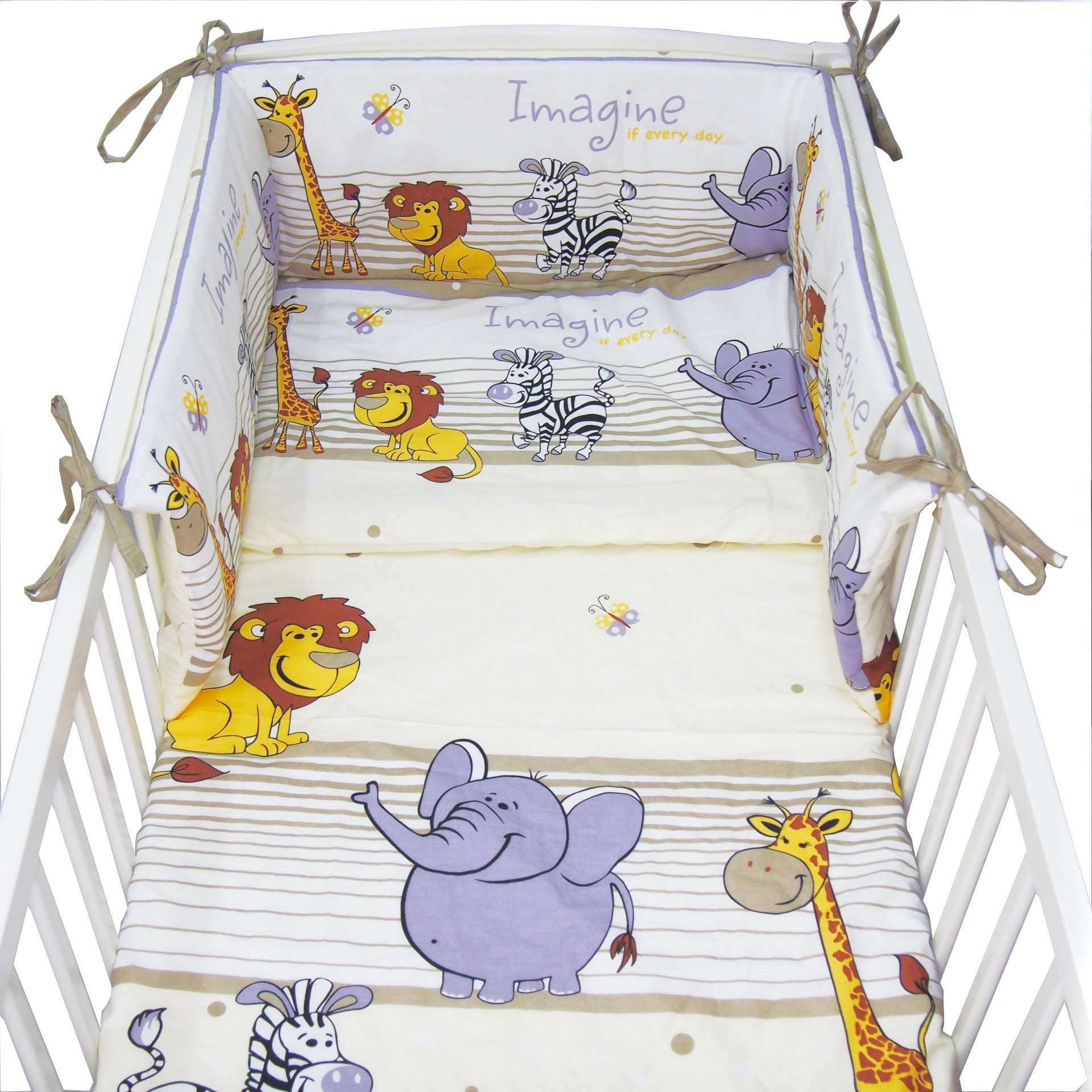 MillaLu 3 Pcs Baby Nursery Bedding Set fit to Cot 120x60cm or Cot Bed 140x70cm Padded Bumper (Fit to Cot Bed 140x70 cm, Safari Grey)