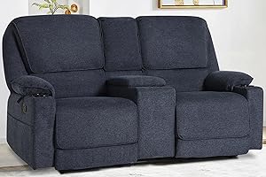 KIGOTY Loveseat Recliner Sofa,2 Seat Reclining Loveseat,Manual Recliner Sofa,Home Theater Seating with Storage Console，RV Love Seat Couch Chair with 4 Cup Holders,Navy Blue