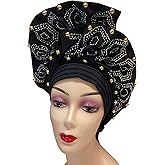 Nigerian Auto Gele Headties with Beads&Stones Already Made African Head Wrap Women Turban Cap Headbands