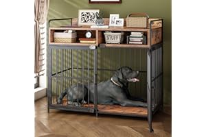 SAUDISM Large Furniture Dog Crate, Dog Kennel Indoor, Wood Dog Cage Table with Drawers Storage, Heavy Duty Dog Crate, Jaula para Perros, Sturdy Metal, 40.5" L×23.6" W×35.4" H, Rustic Brwon