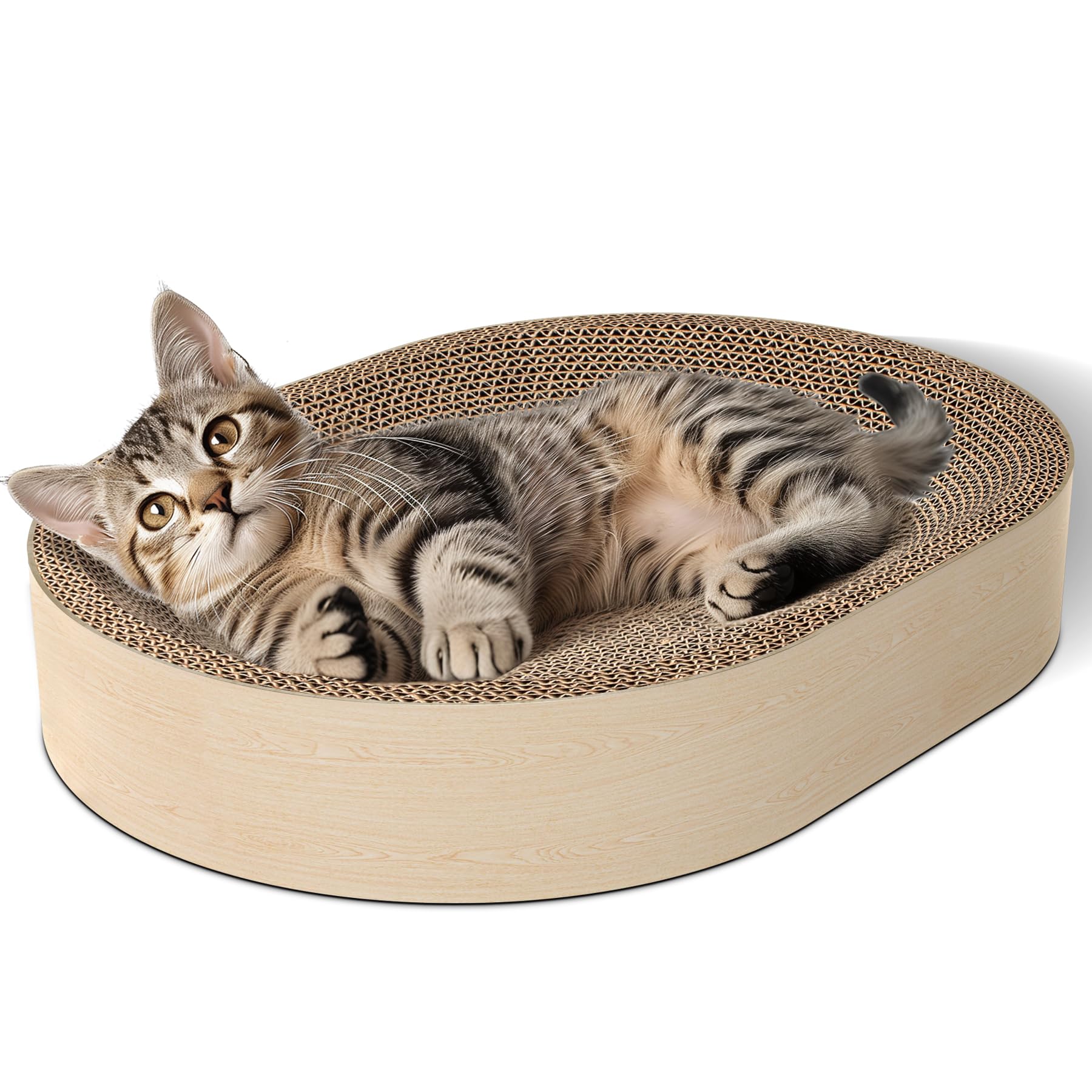 ComSaf Cat Scratching Board - Cat Scratcher for Indoor Cats, Recycle Oval Scratch Bed, Durable Cardboard Scratch Pad, Circle Scratcher Lounge Bowl, Furniture Protector from Kitten Claws