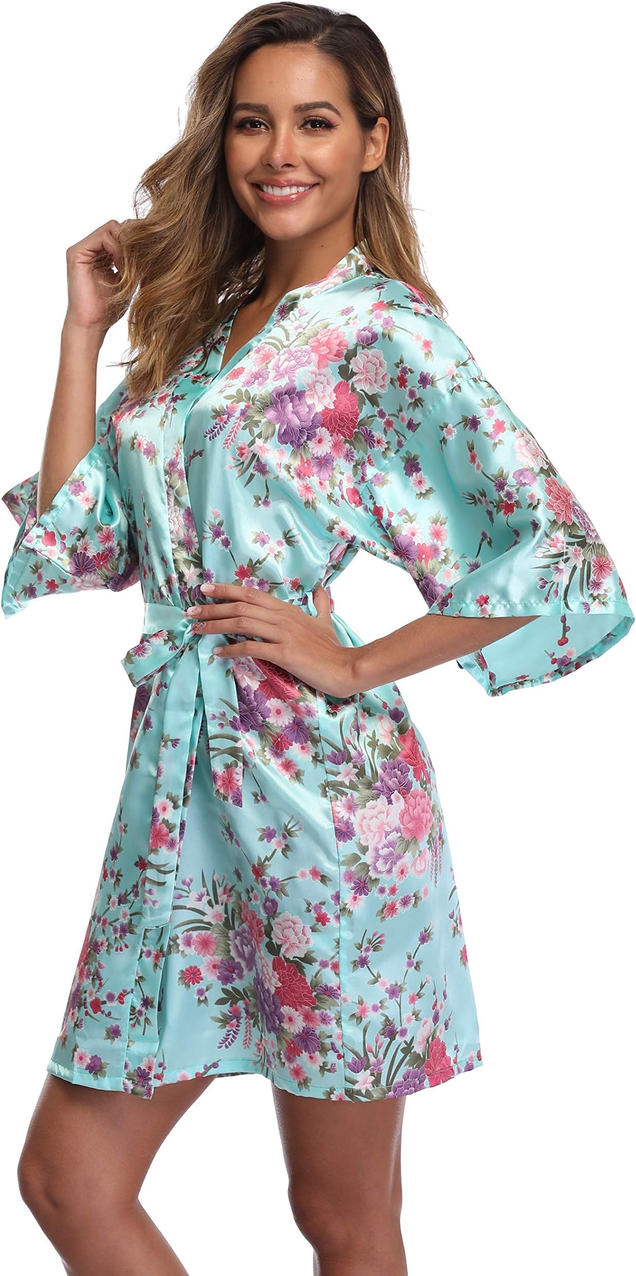 Women Floral Kimono Robe Satin Bridal Dressing Gown Bride Bridesmaid Robes Sleepwear