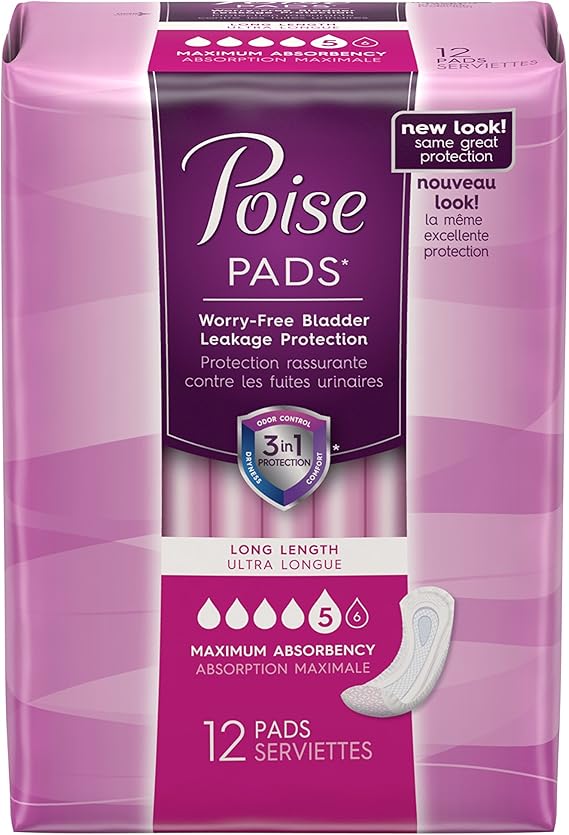 Poise Incontinence Pads, Maximum Absorbency, Long, 12 ct Amazon.co.uk