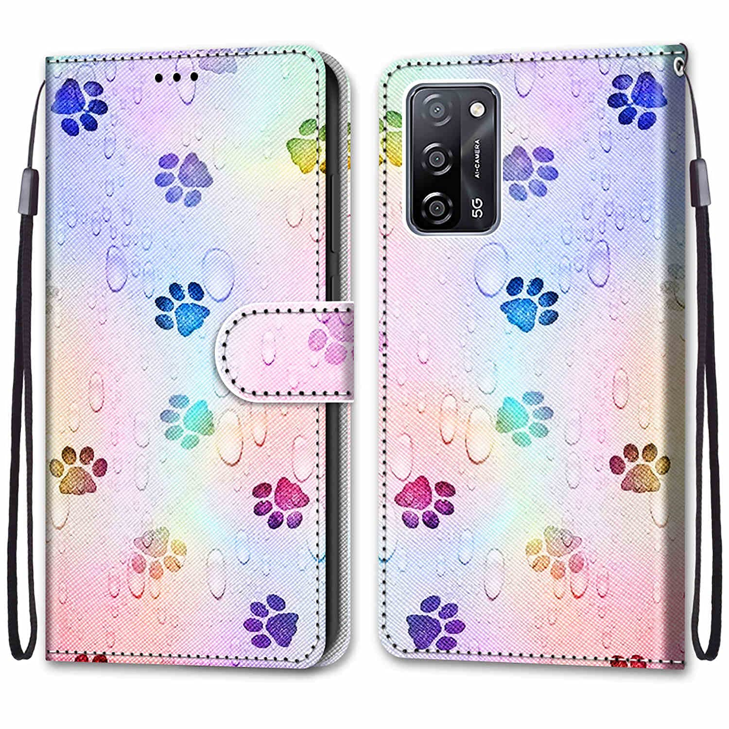 Oppo A16 / A16S / A54S Case, Shockproof Flip Slim Fit Leather Wallet Case with Card Slots Magnetic Stand Soft Silicone Bumper Protective Cover for Oppo A16 / A16S / A54S Phone Case, Footprints